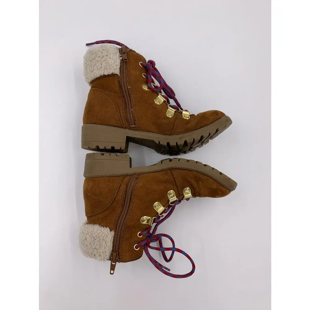 Steve Madden Shearling Cuff Faux Fur Vegan Suede High Top Boots Girls Youth 1